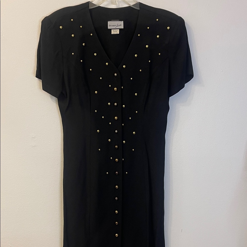 Breakin’ loose Vintage Midi Dress Black with Gold Accents Size 9/10 PTP 19”